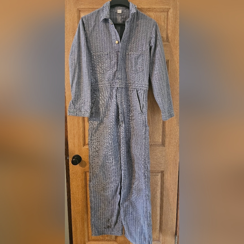 Vintage distressed denim mechanics coveralls sz. 40R utility work railroad